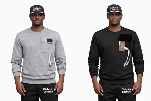 Catheter access  accommodating sweatshirt